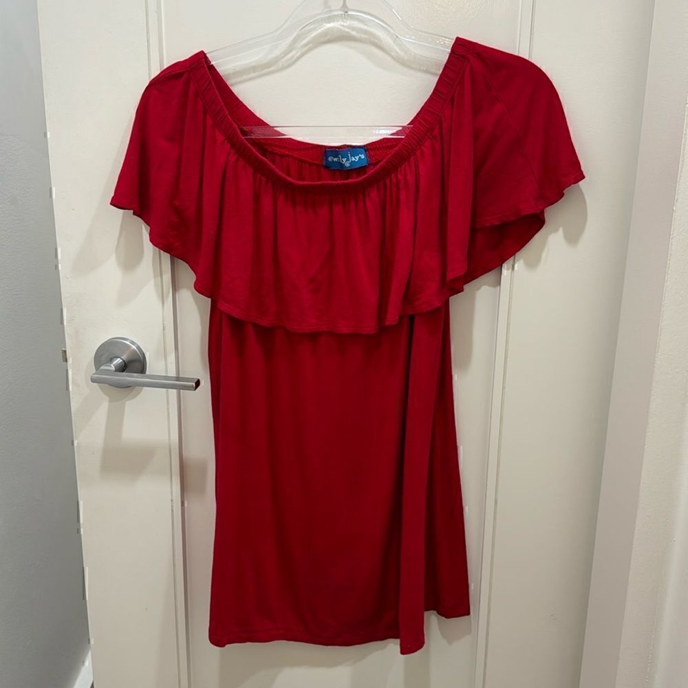 Willy Jays Red Off The Shoulder Layered Top Strapless Size Small - Picture 3 of 6